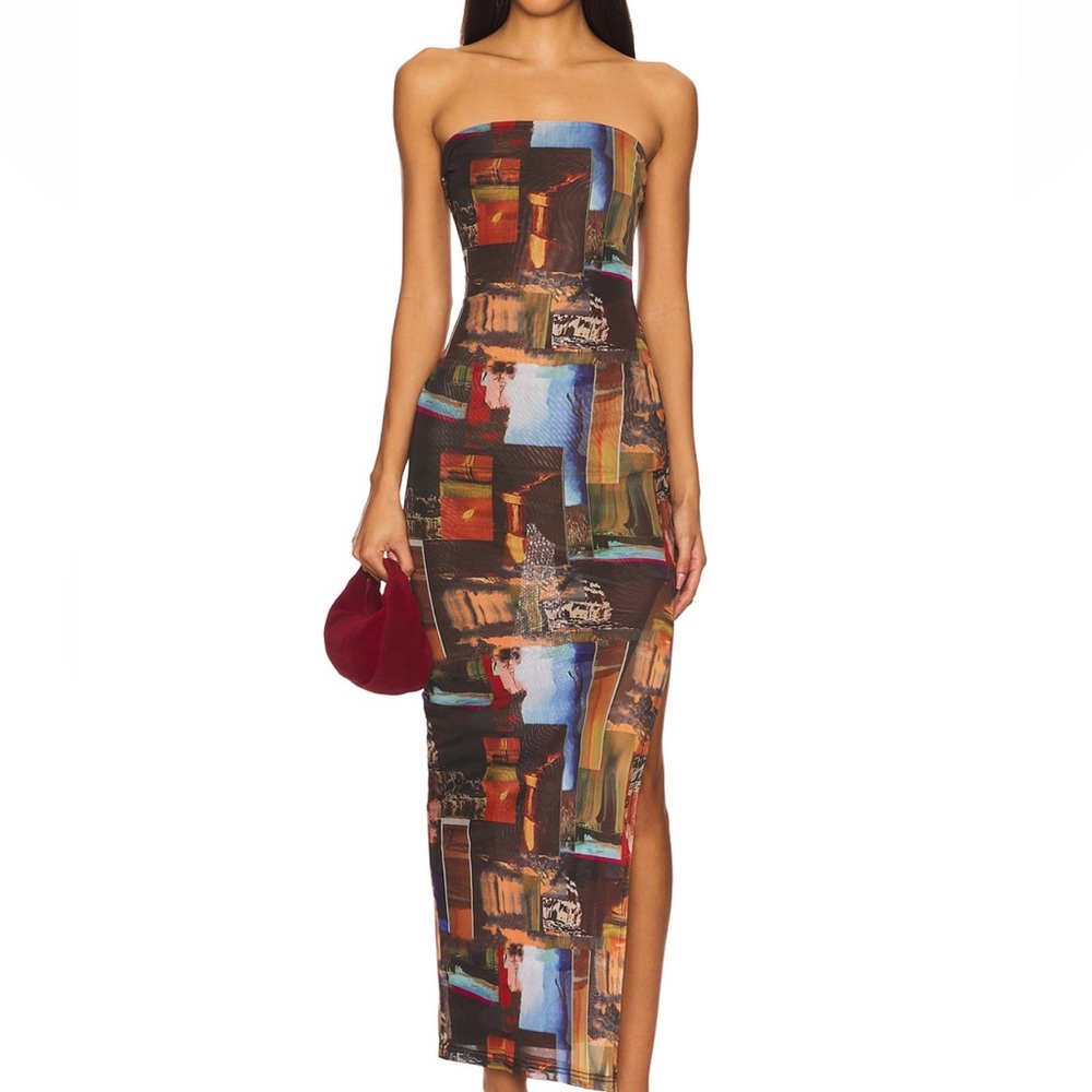 Estella Maxi Dress in Multi superdown tube strapless dress with slit.